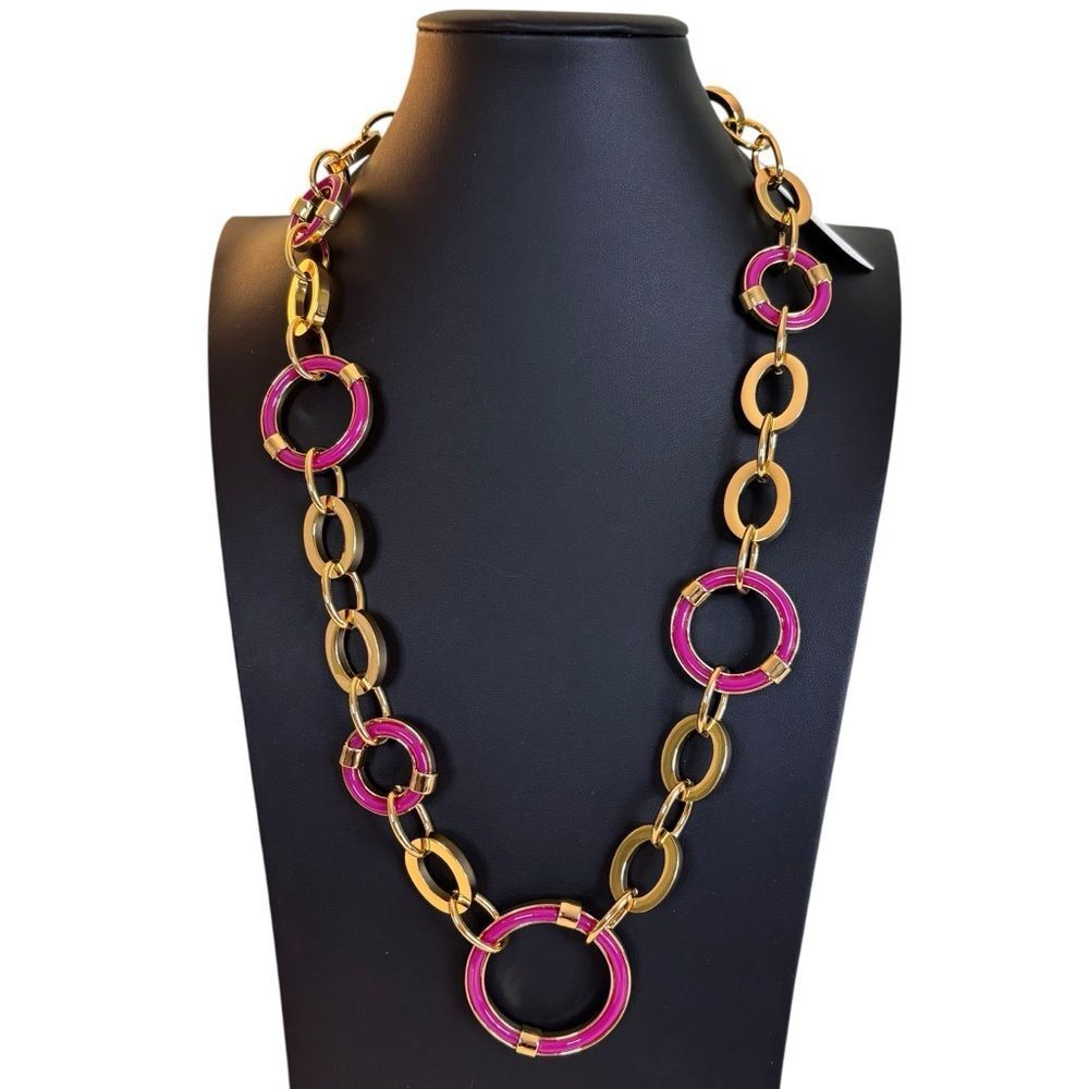 Trina Turk Destination Groove Resin Link Fuchsia & Gold Necklace AND/OR Belt!